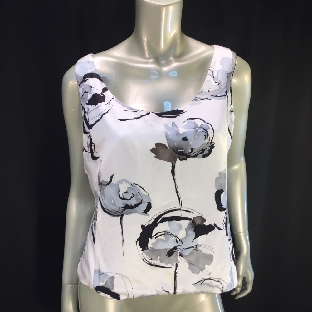 Gallant New York Black White Floral Silk Tank Top